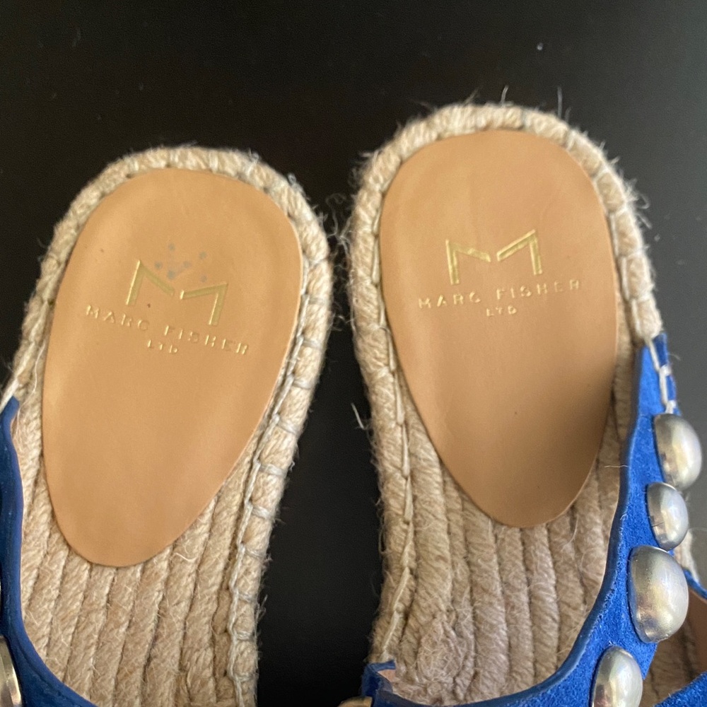 Marc Fisher Blue Studded Espadrille Slide Sandals - Picture 3 of 6